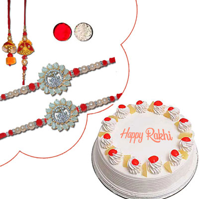 "Bhaiya Bhabi Rakhi - BBR-910 A, RAKHIS -AD 4300 A (2 RAKHIS), Pineapple flavor cake -1kg - Click here to View more details about this Product